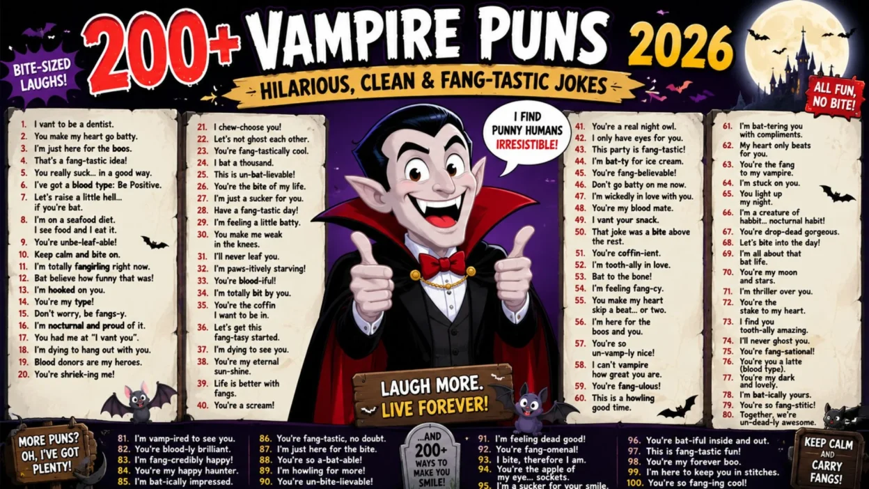 200+ Vampire Puns 2026Hilarious, Clean & Fang-Tastic Jokes 🦇 19201080😂