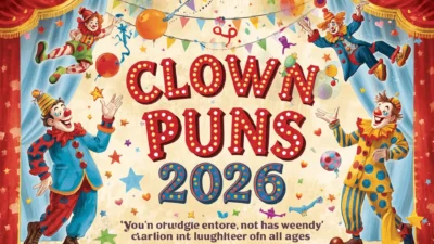 Funny clown with colorful makeup and circus props for clean clown puns and circus jokes 2026