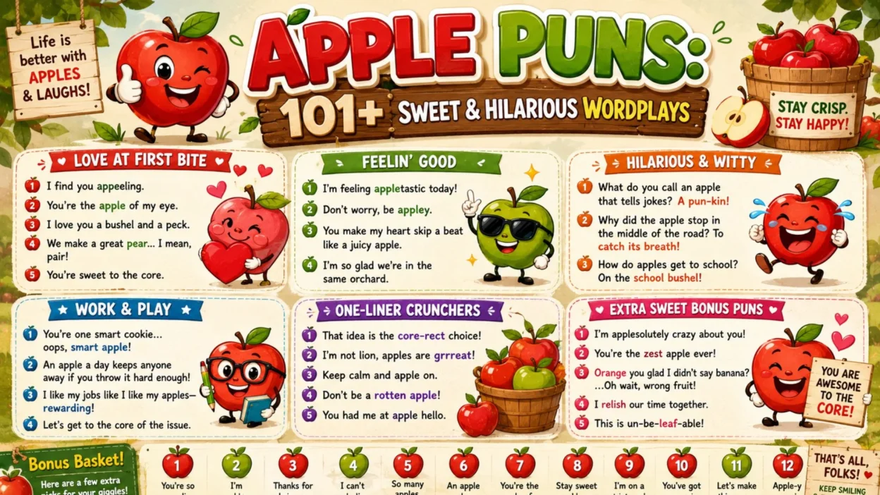 Apple Puns 101+ Sweet & Hilarious Wordplays🍎
