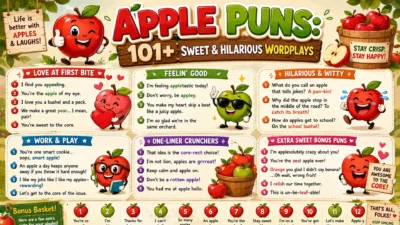 Apple Puns 101+ Sweet & Hilarious Wordplays🍎