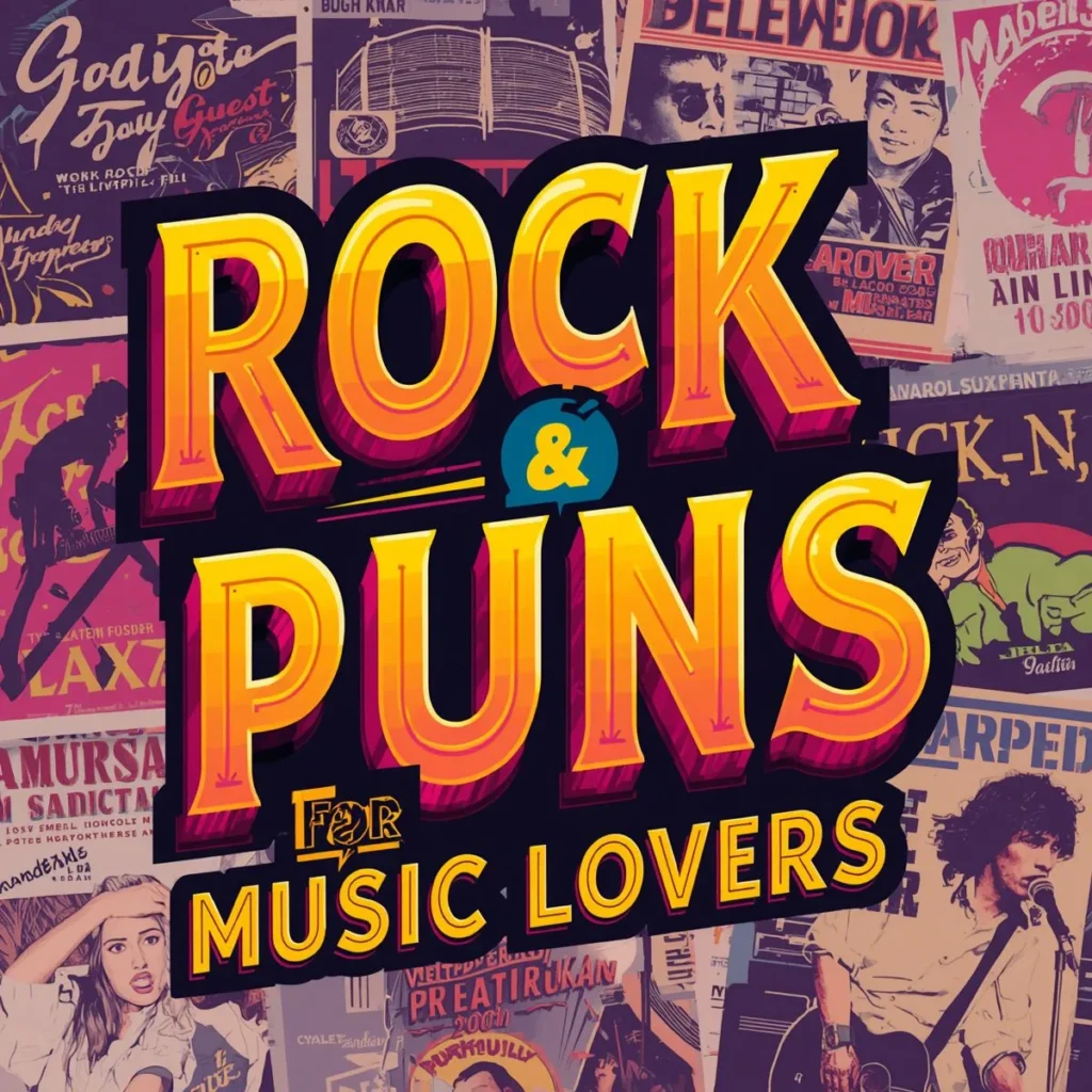 Rock and roll puns image with guitars, music vibes, and funny rock humor for music lovers
