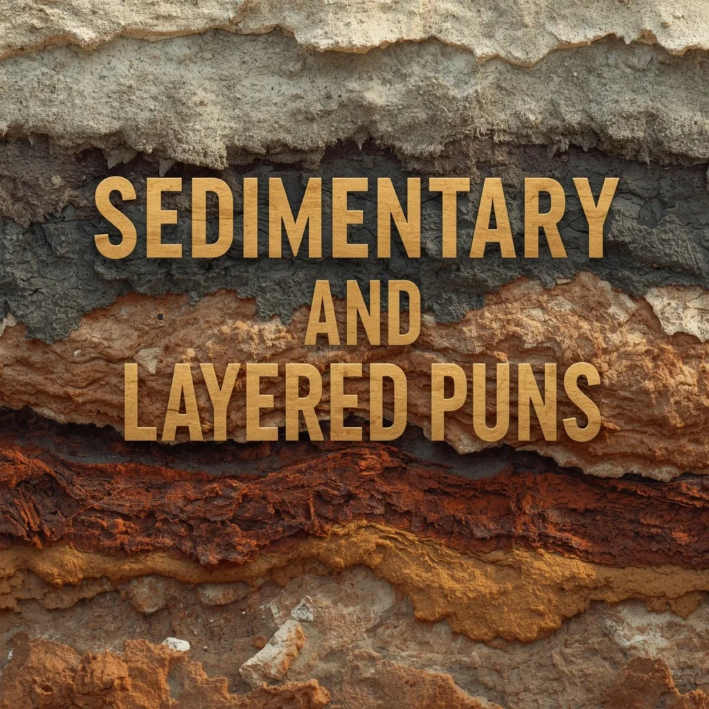 Funny sedimentary rock puns with layered stone illustrations and playful geology humor for 2026