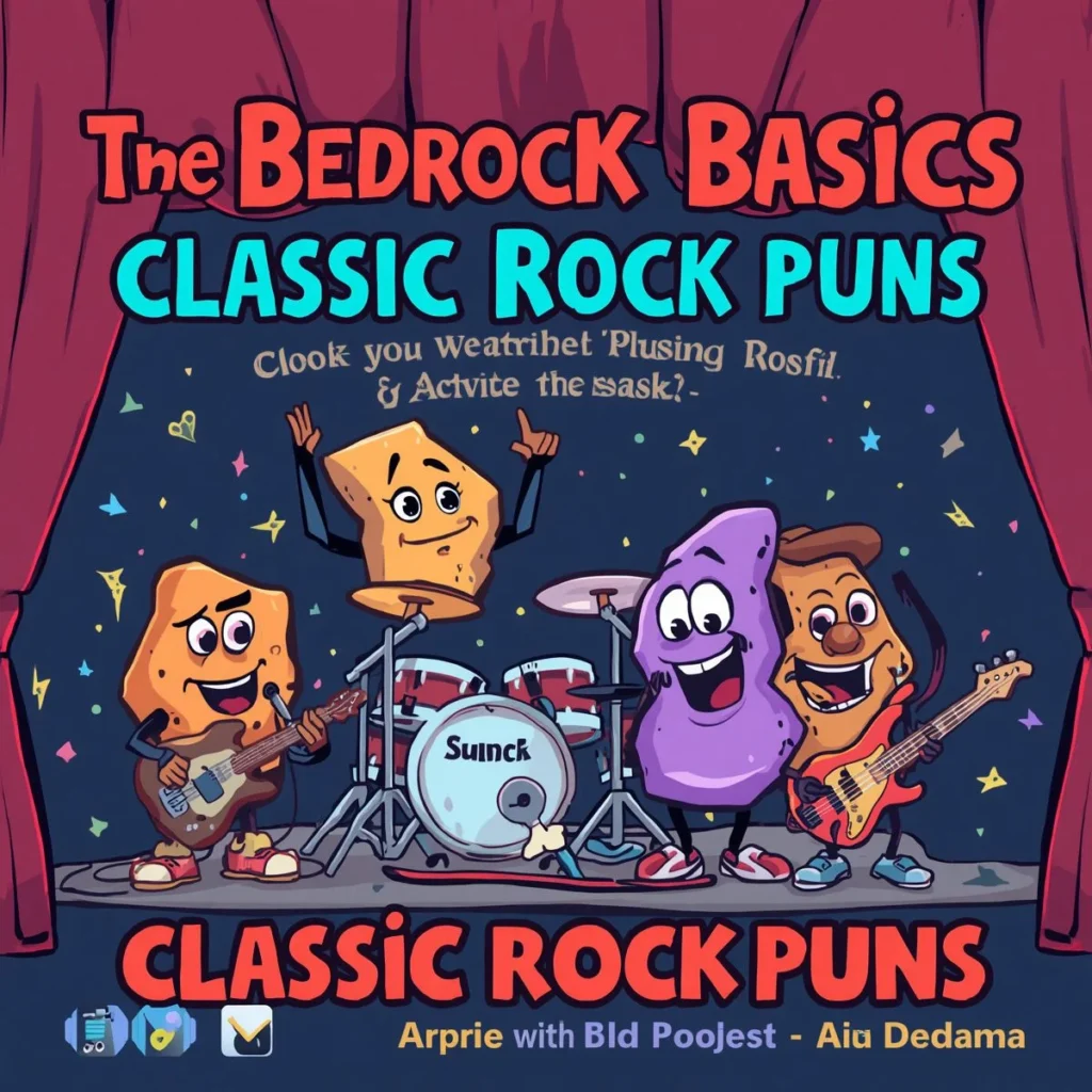 Classic rock puns illustration with funny stone jokes and playful geology humor for rock pun lovers