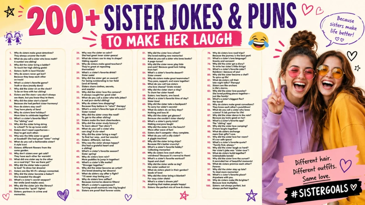 200+ Sister Jokes & Puns to Make Her Laugh 👯_♀️😂