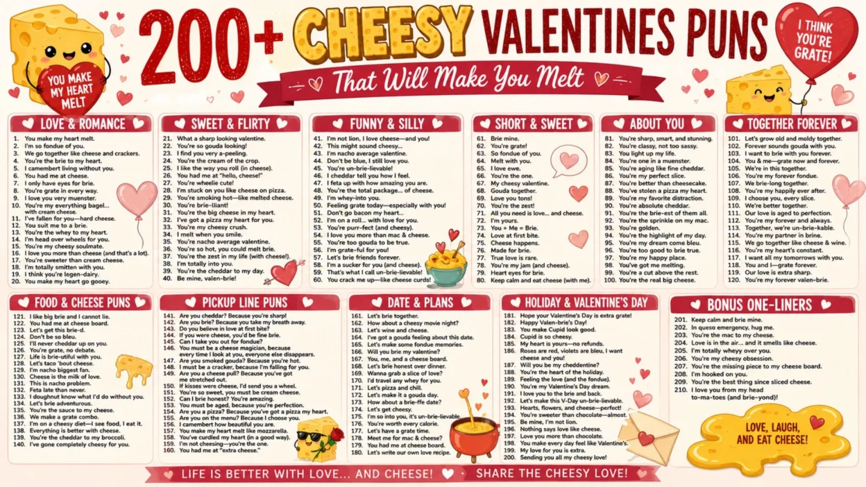 🧀 200+ Cheesy Valentines Puns That Will Make You Melt