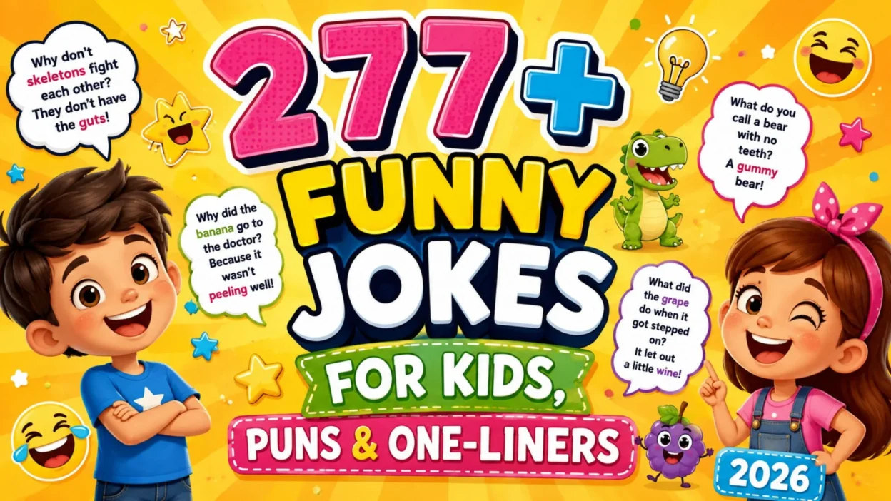 😂277+ Funny Jokes for Kids, Puns & One-Liners 2026 (1)